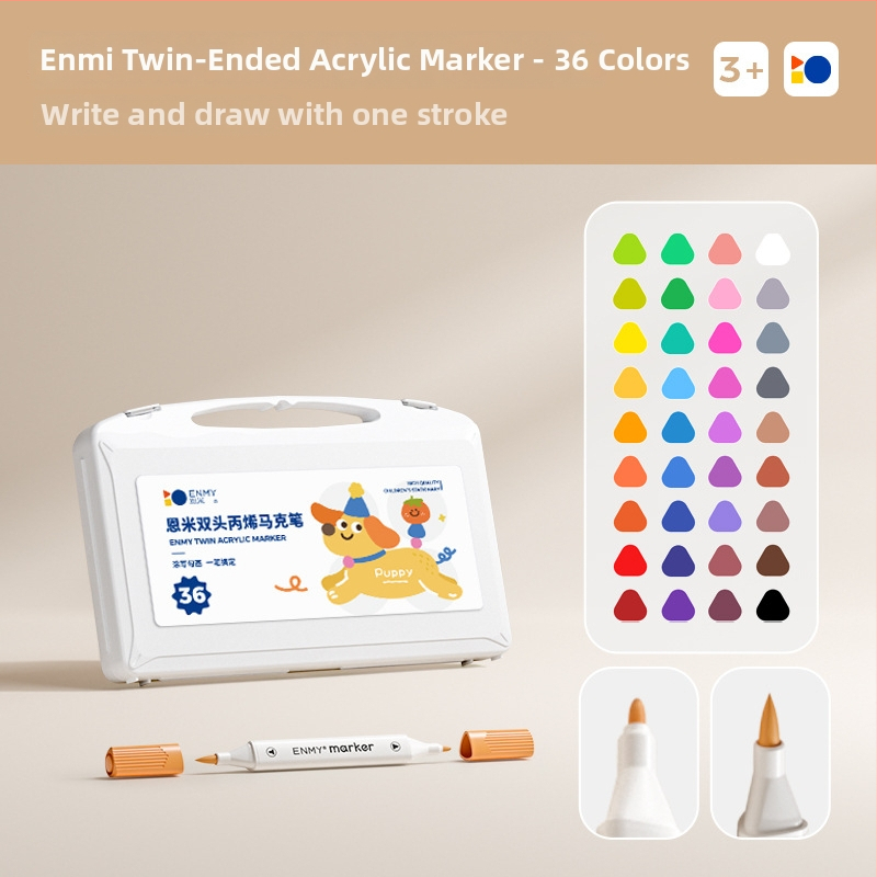 Enmi dvejų galvų akrilinis markeris vaikams, atsparus vandeniui, tinkamas DIY akvarelei, bazinė pakuotė