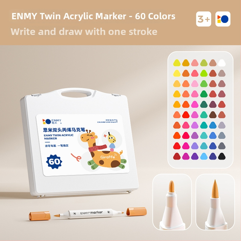 Enmi dvejų galvų akrilinis markeris vaikams, atsparus vandeniui, tinkamas DIY akvarelei, bazinė pakuotė