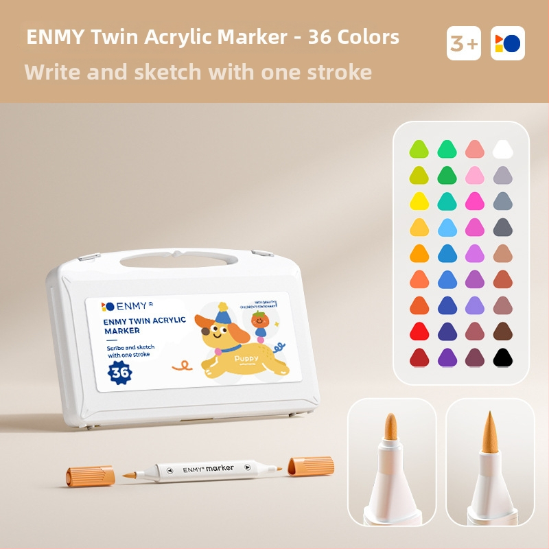 Enmi dvejų galvų akrilinis markeris vaikams, atsparus vandeniui, tinkamas DIY akvarelei, bazinė pakuotė