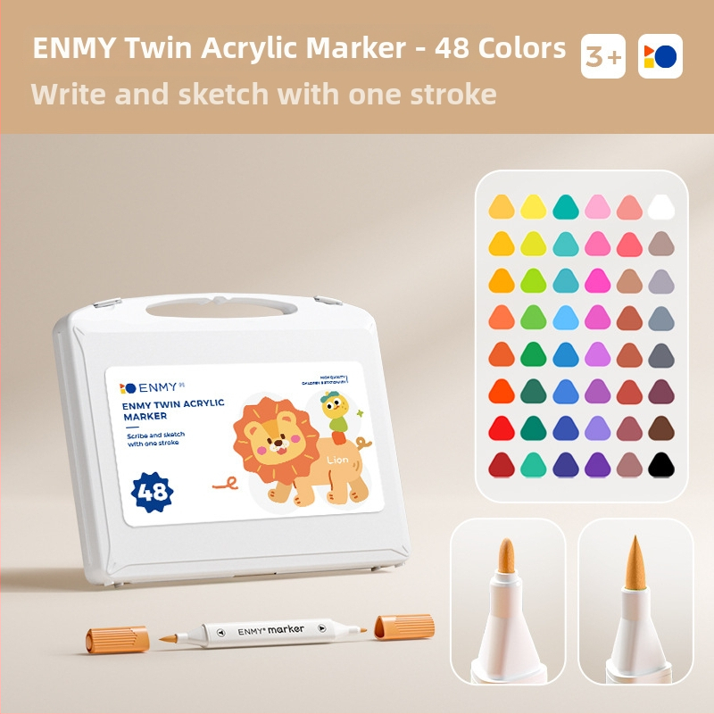 Enmi dvejų galvų akrilinis markeris vaikams, atsparus vandeniui, tinkamas DIY akvarelei, bazinė pakuotė