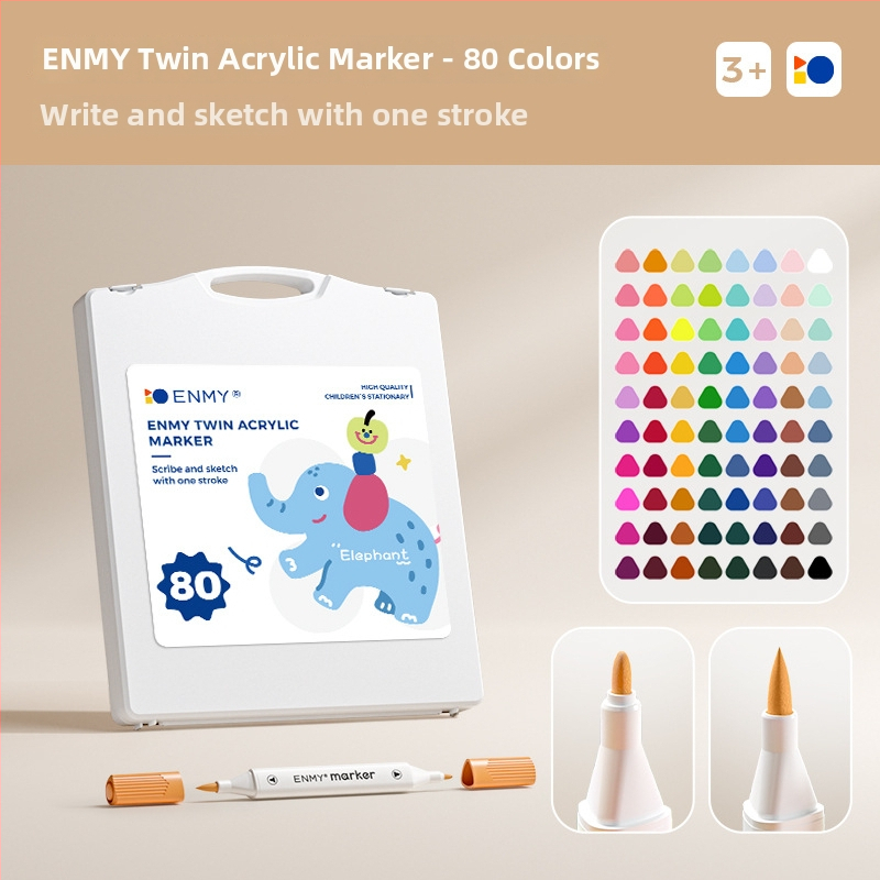 Enmi dvejų galvų akrilinis markeris vaikams, atsparus vandeniui, tinkamas DIY akvarelei, bazinė pakuotė