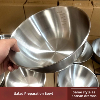 Nerūdijančio plieno baseinas su integruota skale, skirtas daržovėms plauti ir tešlai minkyti — apvalus virtuvės dubuo