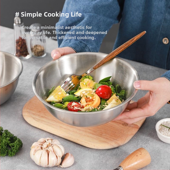 Nerūdijančio plieno baseinas su integruota skale, skirtas daržovėms plauti ir tešlai minkyti — apvalus virtuvės dubuo