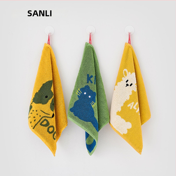 Sanli vaikiškas karikatūrų kvadratinis veido rankšluostis, medvilnė, 32s gija, jacquard audinys, vandens įsisavinimas 5–10 s