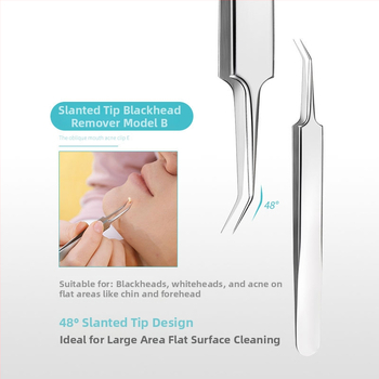 Ilani sada nástrojov na akné z nehrdzavejúcej ocele, 3-dielna súprava — klip na akné a ihly