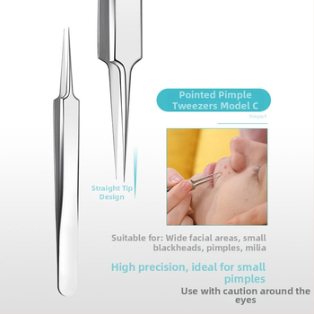 Ilani sada nástrojov na akné z nehrdzavejúcej ocele, 3-dielna súprava — klip na akné a ihly