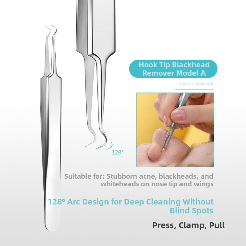 Ilani sada nástrojov na akné z nehrdzavejúcej ocele, 3-dielna súprava — klip na akné a ihly