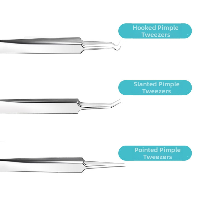 Ilani sada nástrojov na akné z nehrdzavejúcej ocele, 3-dielna súprava — klip na akné a ihly