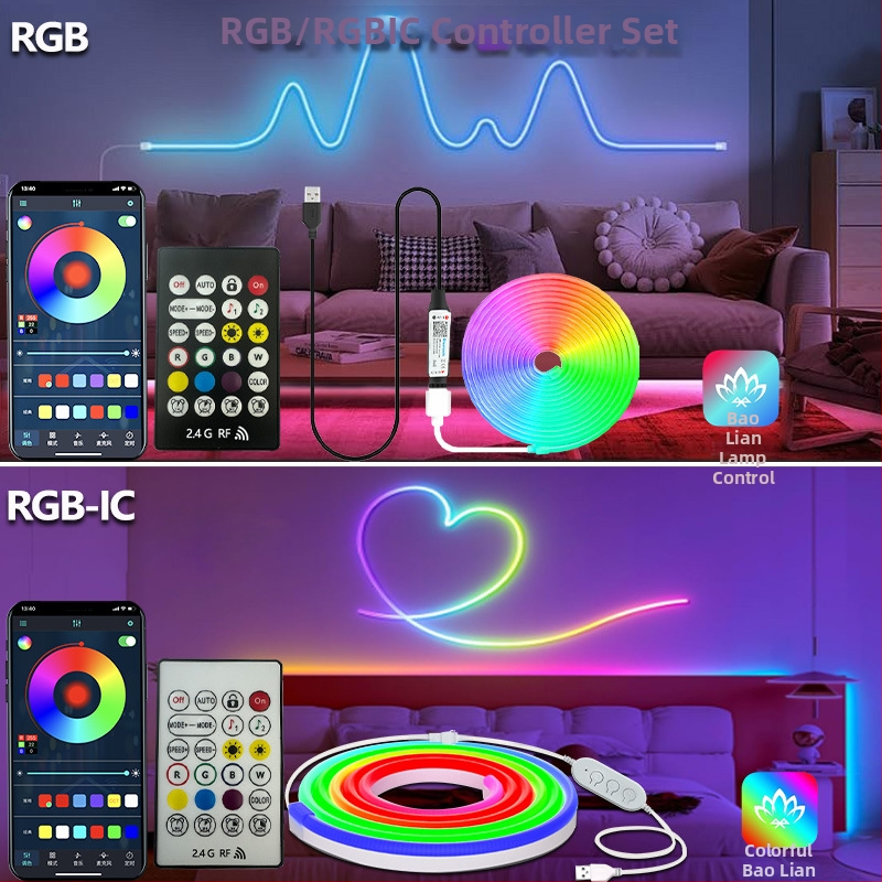 5V LED neónová páska, 3535 LED, 60/m, stmievateľná jas, Wi‑Fi/Bluetooth diaľkové ovládanie