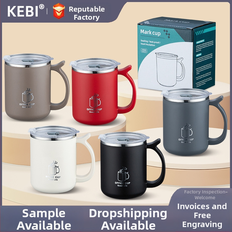 KEBI 304 nerūdijančio plieno dviejų sienų izoliacinis vandens puodelis su PP dangteliu