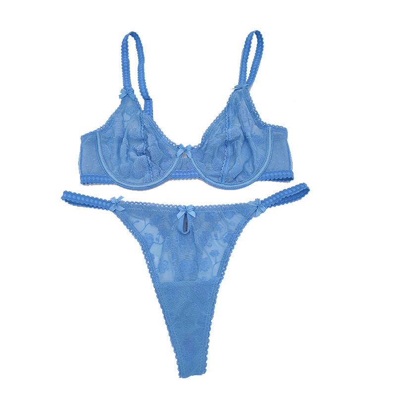 Prancūziško stilia liemenėlės komplektas su rožių motyvu, nailono tinklinė medžiaga, su kabliukais, 3/4 puodelio