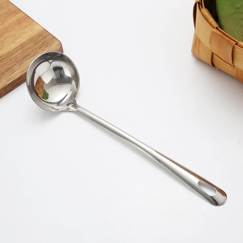 Nerūdijančio plieno šaukštas karšto puodo filtravimui – profesionaliam virtuvės naudojimui, su įspaustu logotipu, pritaikytas apdorojimas, veidrodinis poliravimas