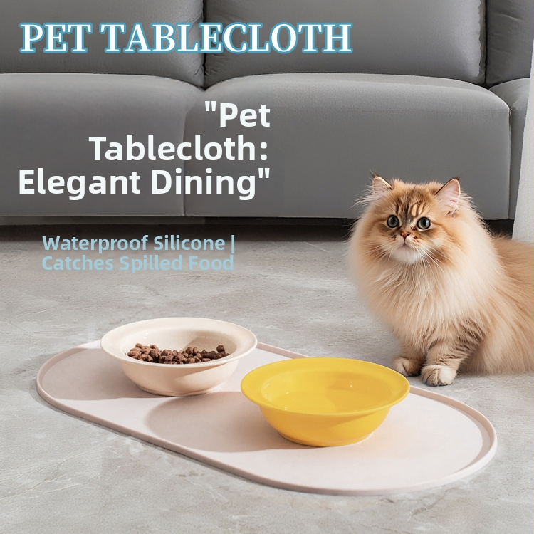 Mačacia silikónová podložka na jedlo — nepremokavá, proti únikom, protišmyková, oválny tvar