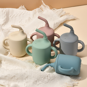 Силиконова детска чаша за пиене с капак и дръжка, отпечатано лого