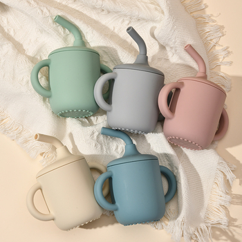 Силиконова детска чаша за пиене с капак и дръжка, отпечатано лого