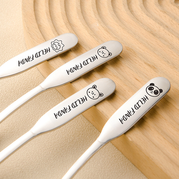 Vaikų šaukštas su meškių šeimos raštu, nerūdijantis plienas, stora konstrukcija, veidrodinis poliravimas