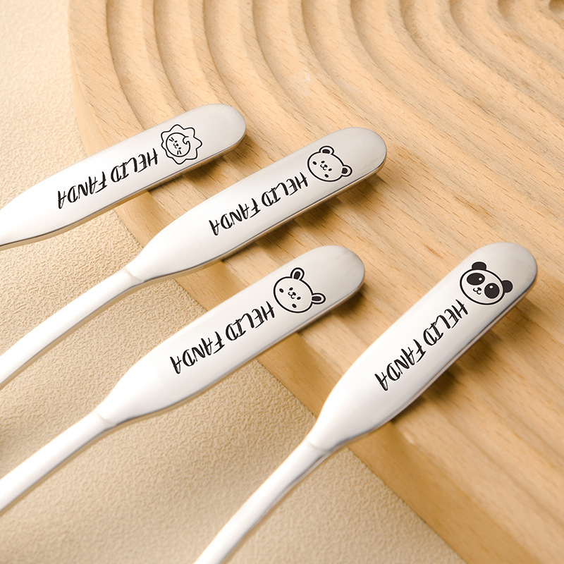 Vaikų šaukštas su meškių šeimos raštu, nerūdijantis plienas, stora konstrukcija, veidrodinis poliravimas