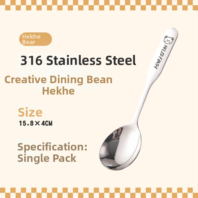 Vaikų šaukštas su meškių šeimos raštu, nerūdijantis plienas, stora konstrukcija, veidrodinis poliravimas