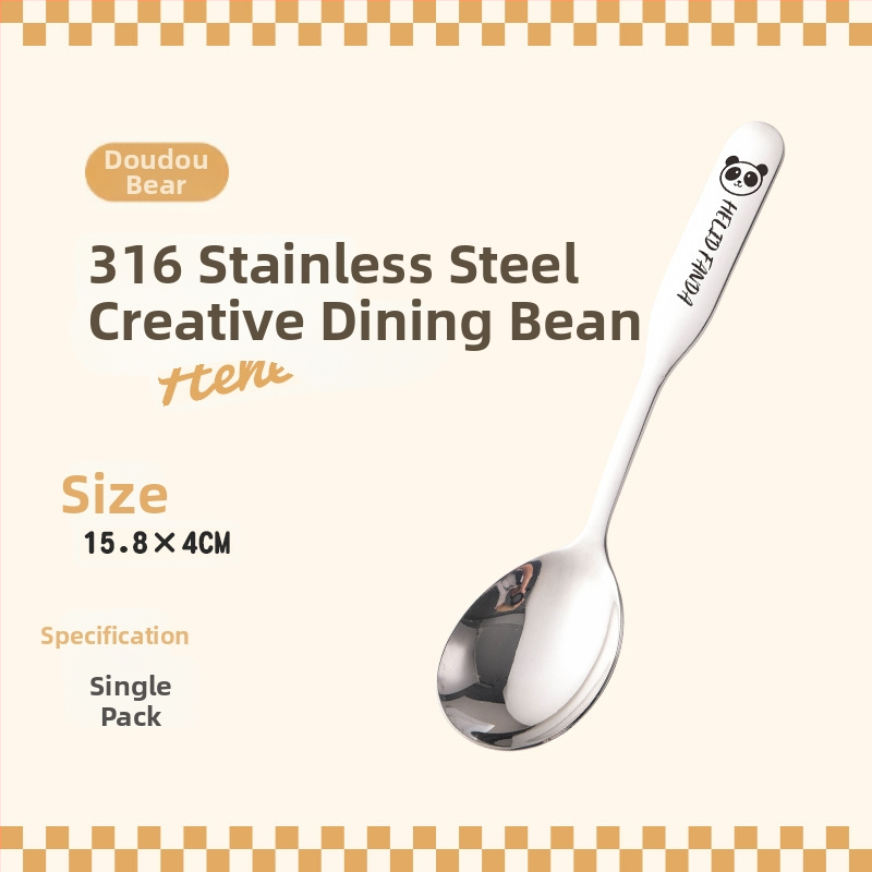 Vaikų šaukštas su meškių šeimos raštu, nerūdijantis plienas, stora konstrukcija, veidrodinis poliravimas