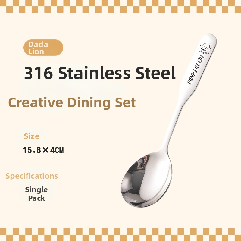 Vaikų šaukštas su meškių šeimos raštu, nerūdijantis plienas, stora konstrukcija, veidrodinis poliravimas