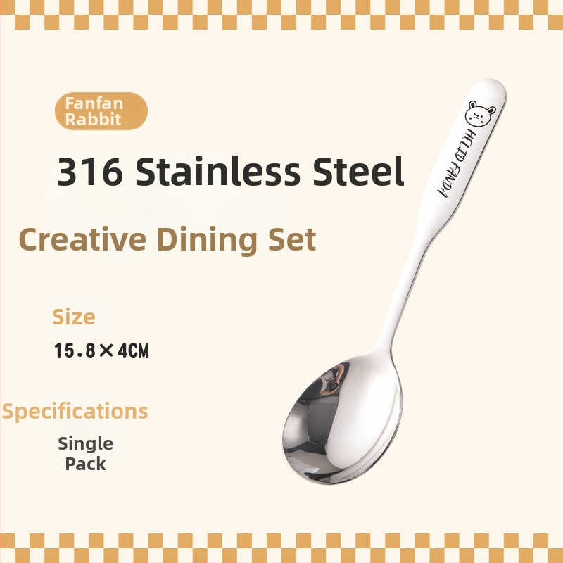 Vaikų šaukštas su meškių šeimos raštu, nerūdijantis plienas, stora konstrukcija, veidrodinis poliravimas