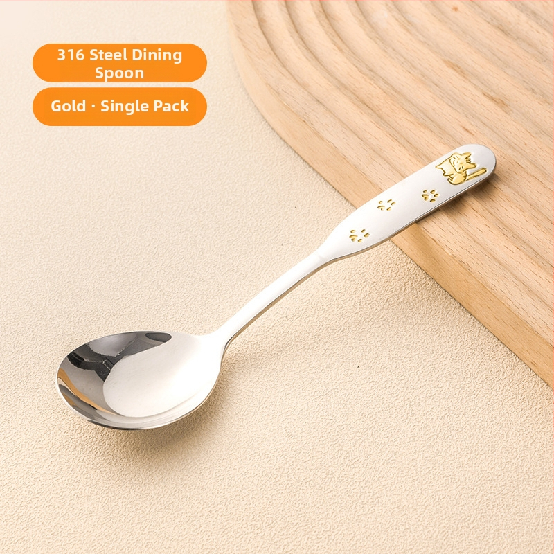 Vaikų šaukštas su meškių šeimos raštu, nerūdijantis plienas, stora konstrukcija, veidrodinis poliravimas