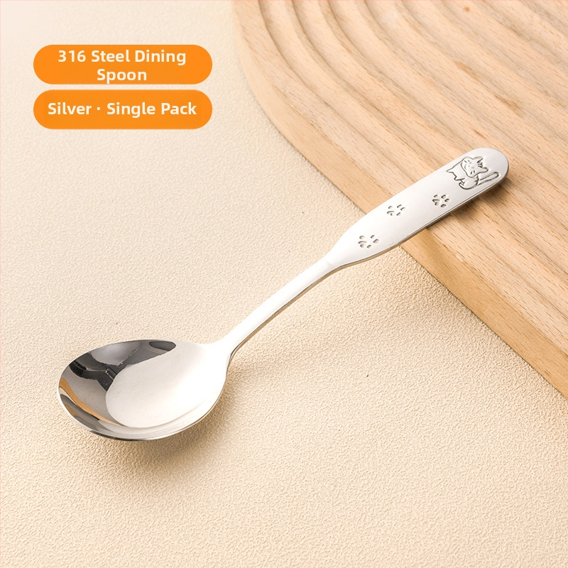 Vaikų šaukštas su meškių šeimos raštu, nerūdijantis plienas, stora konstrukcija, veidrodinis poliravimas