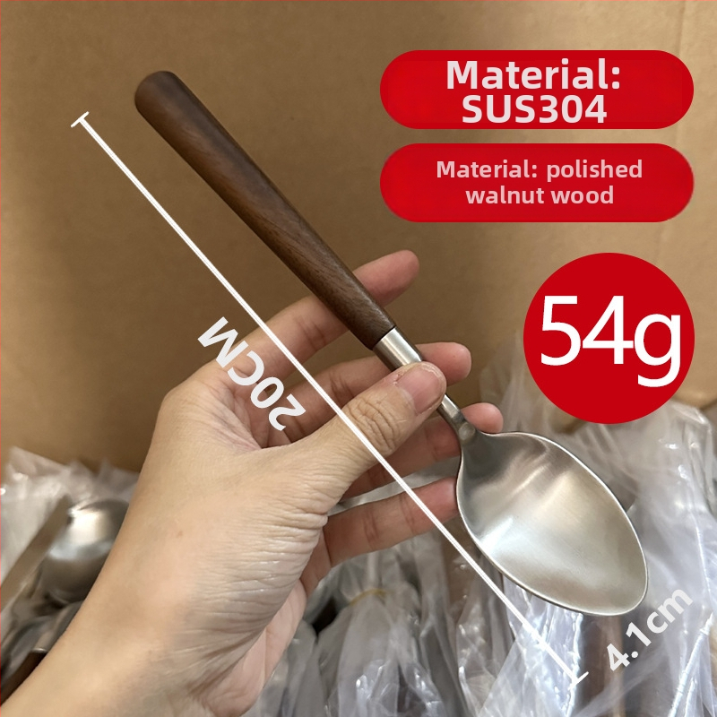 Sada príborov z 304 nerezovej ocele s orechovou rukoväťou — nôž, vidlica a lyžica pre domáce použitie (retro štýl s ľahkým luxusom)