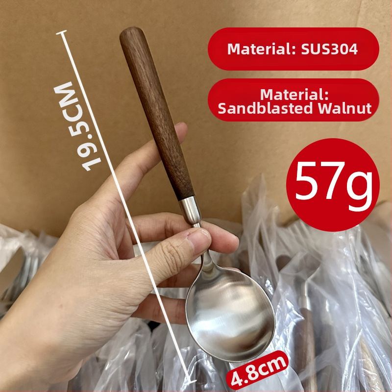 Sada príborov z 304 nerezovej ocele s orechovou rukoväťou — nôž, vidlica a lyžica pre domáce použitie (retro štýl s ľahkým luxusom)