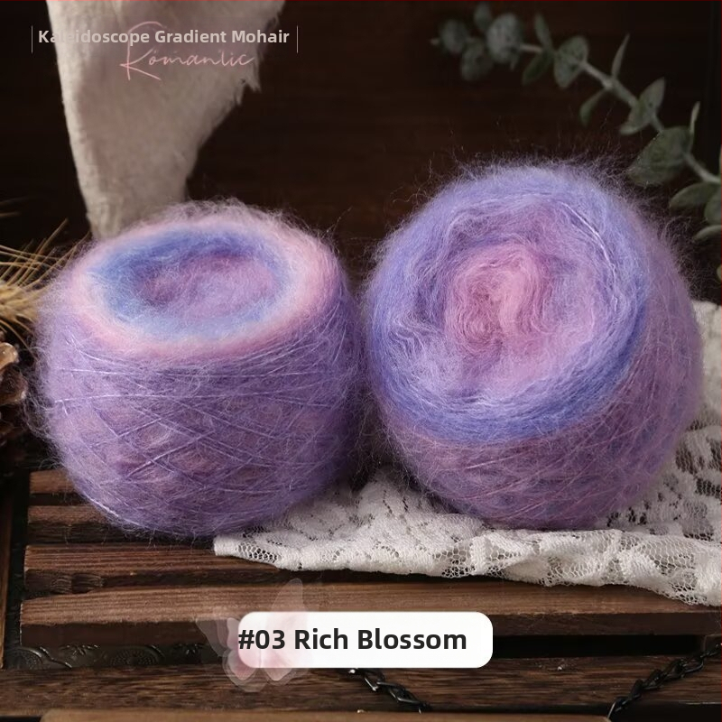 Rankų mezgimo siūlai šalikams ir apdaroms — Kaleidoscope Gradient Mohair, mišri siūlai, žiedinis verpimas, grupinis siūlas