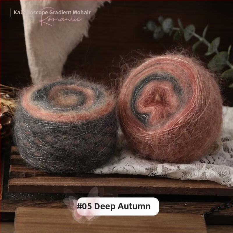 Rankų mezgimo siūlai šalikams ir apdaroms — Kaleidoscope Gradient Mohair, mišri siūlai, žiedinis verpimas, grupinis siūlas