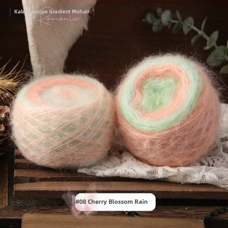 Rankų mezgimo siūlai šalikams ir apdaroms — Kaleidoscope Gradient Mohair, mišri siūlai, žiedinis verpimas, grupinis siūlas