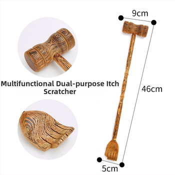 Medinis niežėjimo šukavimo įrankis ir dviejų paskirčių masažo įrankis su ilga rankena, rankų darbo tekstūra, medžiaga Redwood, modernus minimalistinis stilius namų apstatymui