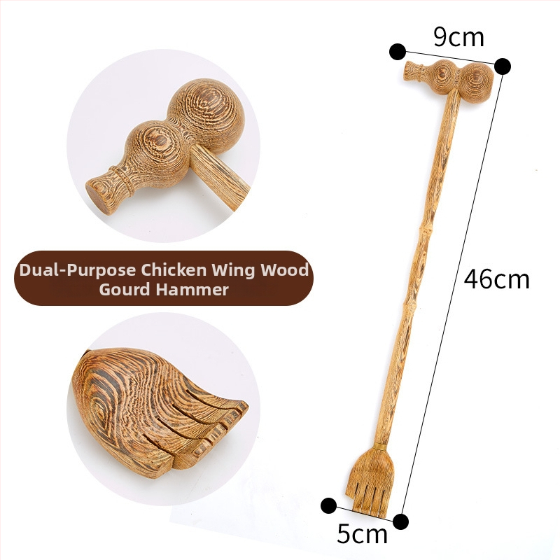 Medinis niežėjimo šukavimo įrankis ir dviejų paskirčių masažo įrankis su ilga rankena, rankų darbo tekstūra, medžiaga Redwood, modernus minimalistinis stilius namų apstatymui