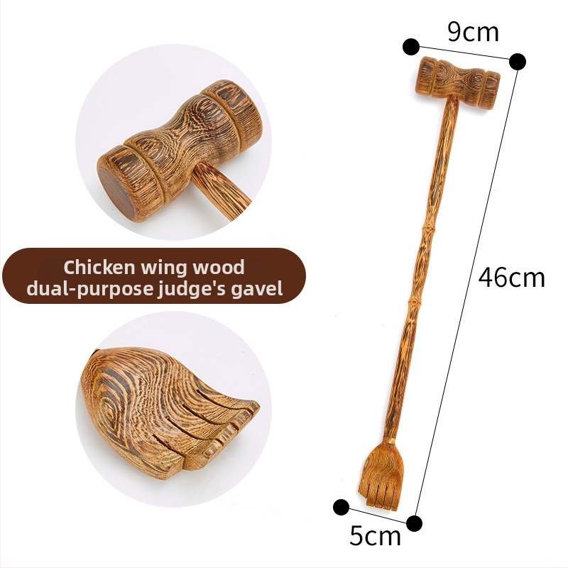 Medinis niežėjimo šukavimo įrankis ir dviejų paskirčių masažo įrankis su ilga rankena, rankų darbo tekstūra, medžiaga Redwood, modernus minimalistinis stilius namų apstatymui