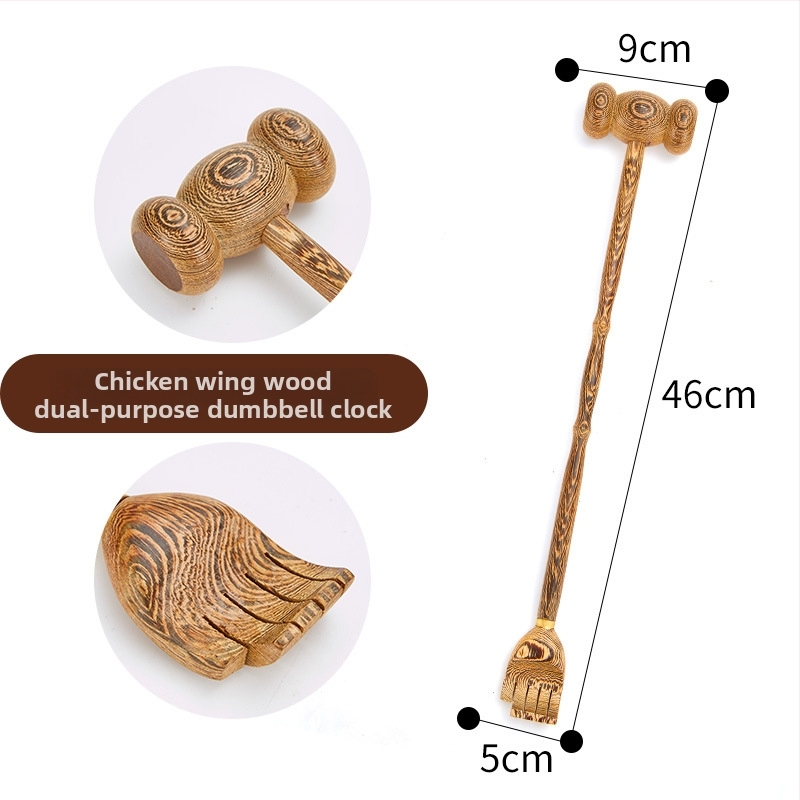 Medinis niežėjimo šukavimo įrankis ir dviejų paskirčių masažo įrankis su ilga rankena, rankų darbo tekstūra, medžiaga Redwood, modernus minimalistinis stilius namų apstatymui