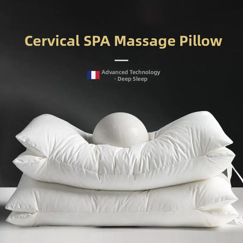 Kakla spilvens ar SPA masāžu, izturīgs pret deformācijām, taisnstūra formā, poliestera pildījums, 100% kokvilnas pārvalks, piemērots pieaugušajiem, atsevišķai lietošanai.