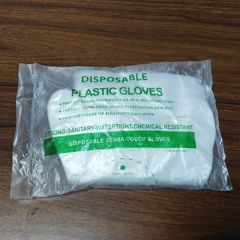 Vienkartinės pirštinės maisto pramonei, skaidrios PE, atsparios riebumams ir dėmėms, 0,6–1,0 mm storis, 100 vnt