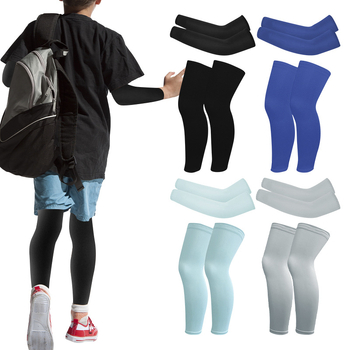 Комплект ръкави и крачни протектори за колоездене на открито, дишащи, UV защита, еластични, унисекс за деца