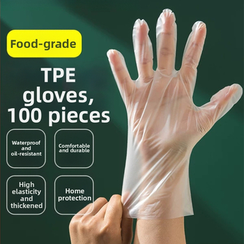 Maisto kokybės vienkartinės pirštinės, skaidrios, šilko gėlių medžiaga, raštas 69850, biologiškai skaidūs