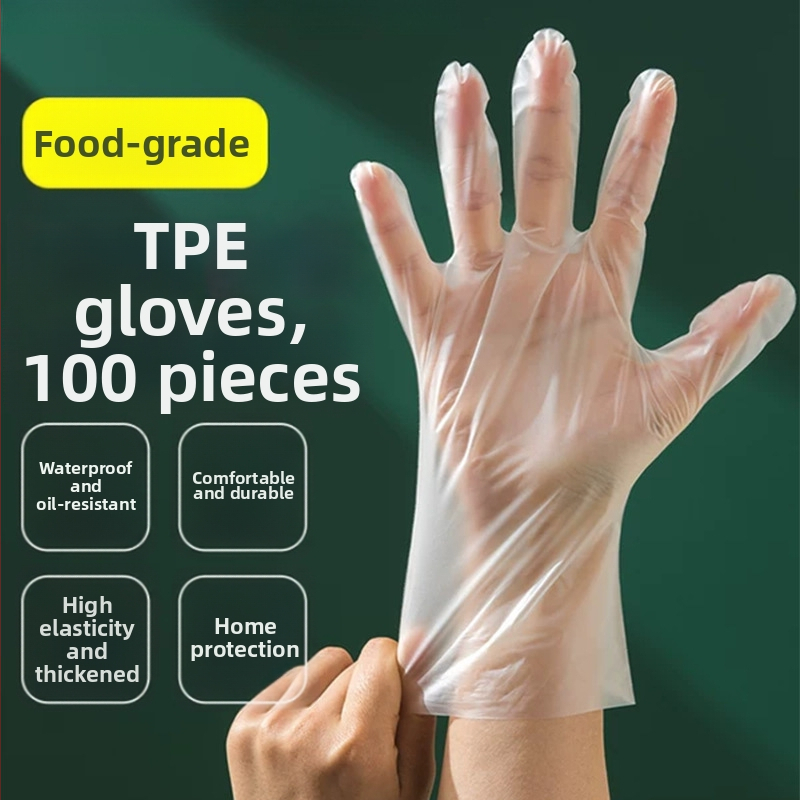 Pārtikas klases vienreizējās cimdi, caurspīdīgi, zīda ziedu materiāls, paraugs 69850, bioloģiski noārdāmi