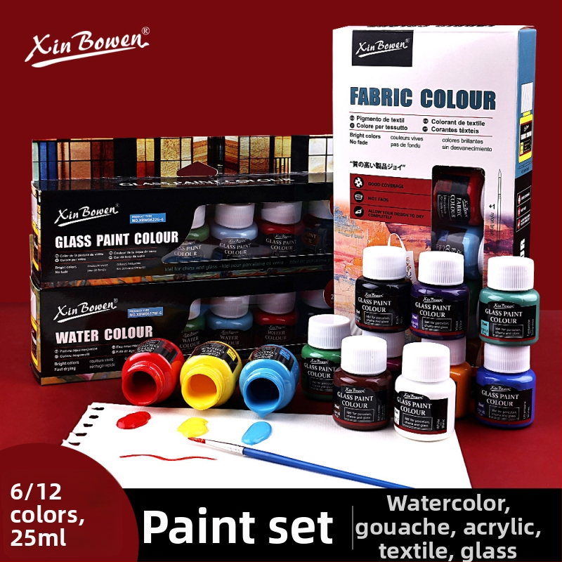 Xin Bowen tapybos pigmentų rinkinys — aliejinės, akrilinės, akvarelės ir gouache dažai; dėžutėje; talpa 25 ml; skirtas tapybai.