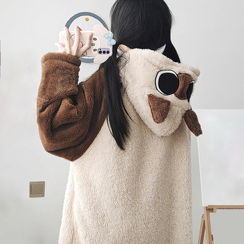 Ženski set pidžama s kardiganom, koralni fleece podstava, ekstra debeli 301–350 g/m², V-izrez, dugi rukavi