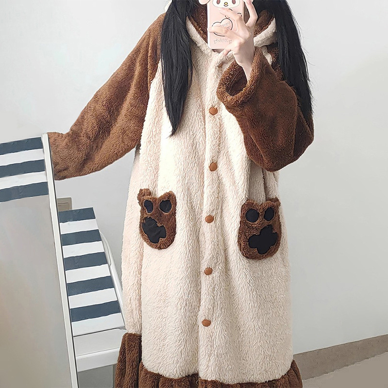 Ženski set pidžama s kardiganom, koralni fleece podstava, ekstra debeli 301–350 g/m², V-izrez, dugi rukavi