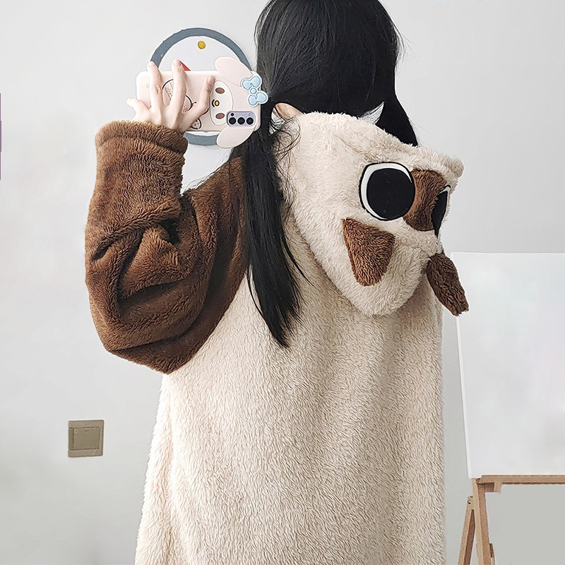 Ženski set pidžama s kardiganom, koralni fleece podstava, ekstra debeli 301–350 g/m², V-izrez, dugi rukavi