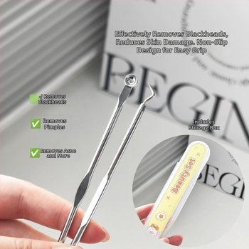 Sada 2 ihiel na akné s boxom na uloženie, z nehrdzavejúcej ocele, prenosná, viacfunkčná