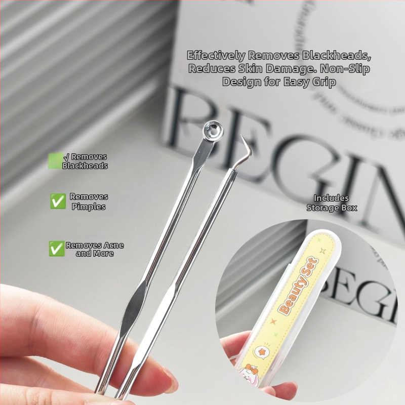 Sada 2 ihiel na akné s boxom na uloženie, z nehrdzavejúcej ocele, prenosná, viacfunkčná