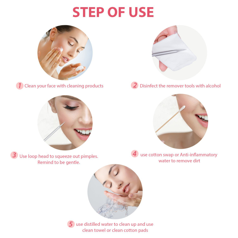 Комплект игли за акне от неръждаема стомана със пинсети за черни точки