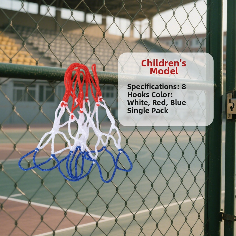 Išplėstas ir sustiprintas krepšinio tinklas su 12 skylėmis, atsparus dėvėjimuisi ir senėjimui, lanksčiai ir patvarus, suderinamas su standartine krepšinio rėmo sistema