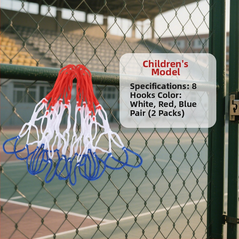 Išplėstas ir sustiprintas krepšinio tinklas su 12 skylėmis, atsparus dėvėjimuisi ir senėjimui, lanksčiai ir patvarus, suderinamas su standartine krepšinio rėmo sistema